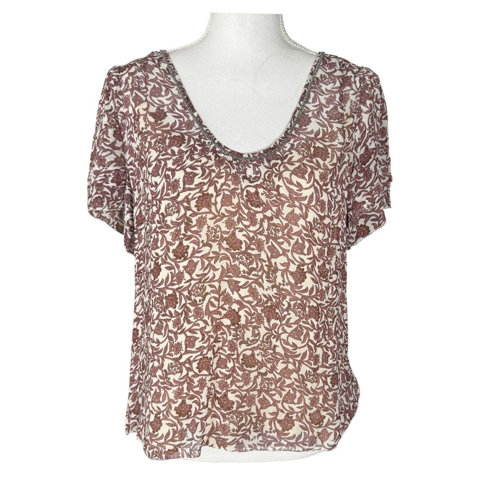Anthropologie Velvet by Graham & Spencer Floral Beaded Blouse With Cami M NWT